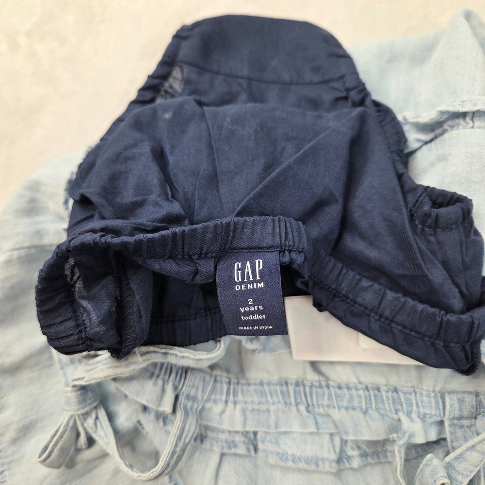 Gap Denim Dress Girls 2T Light Blue Ruffle Tiered Chambray Tie Strap Excellent - Picture 10 of 10